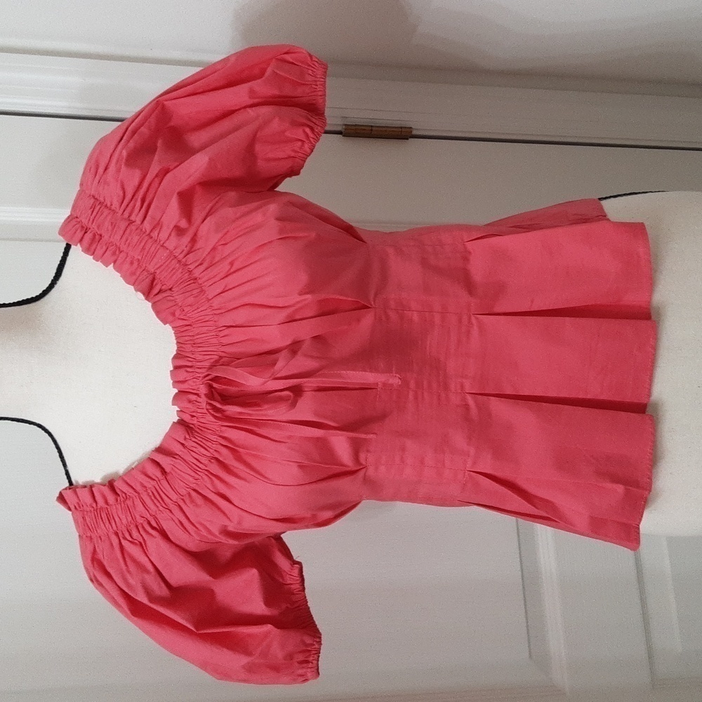 DO+BE Melon Pink Pleated Short Sleeve Blouse, NEW with Tag. Tie Neckline